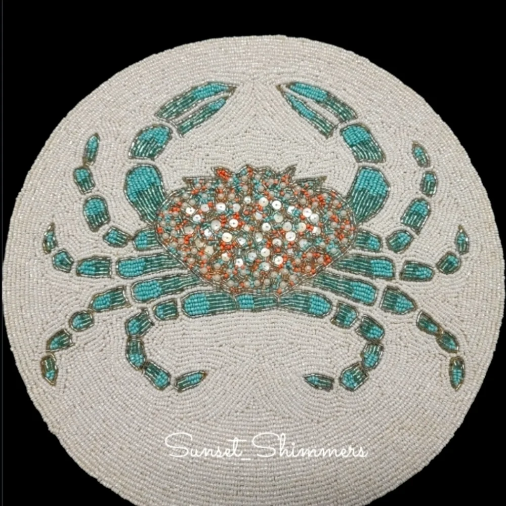 Coastal Collection Blue Crab Sealife Summer Beaded Placemat Charger Centerpiece